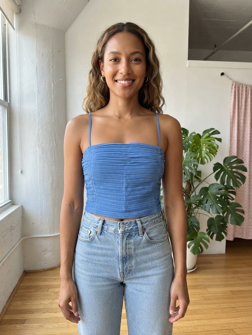 Madewell Blue Ruched Square-Neck Camisole